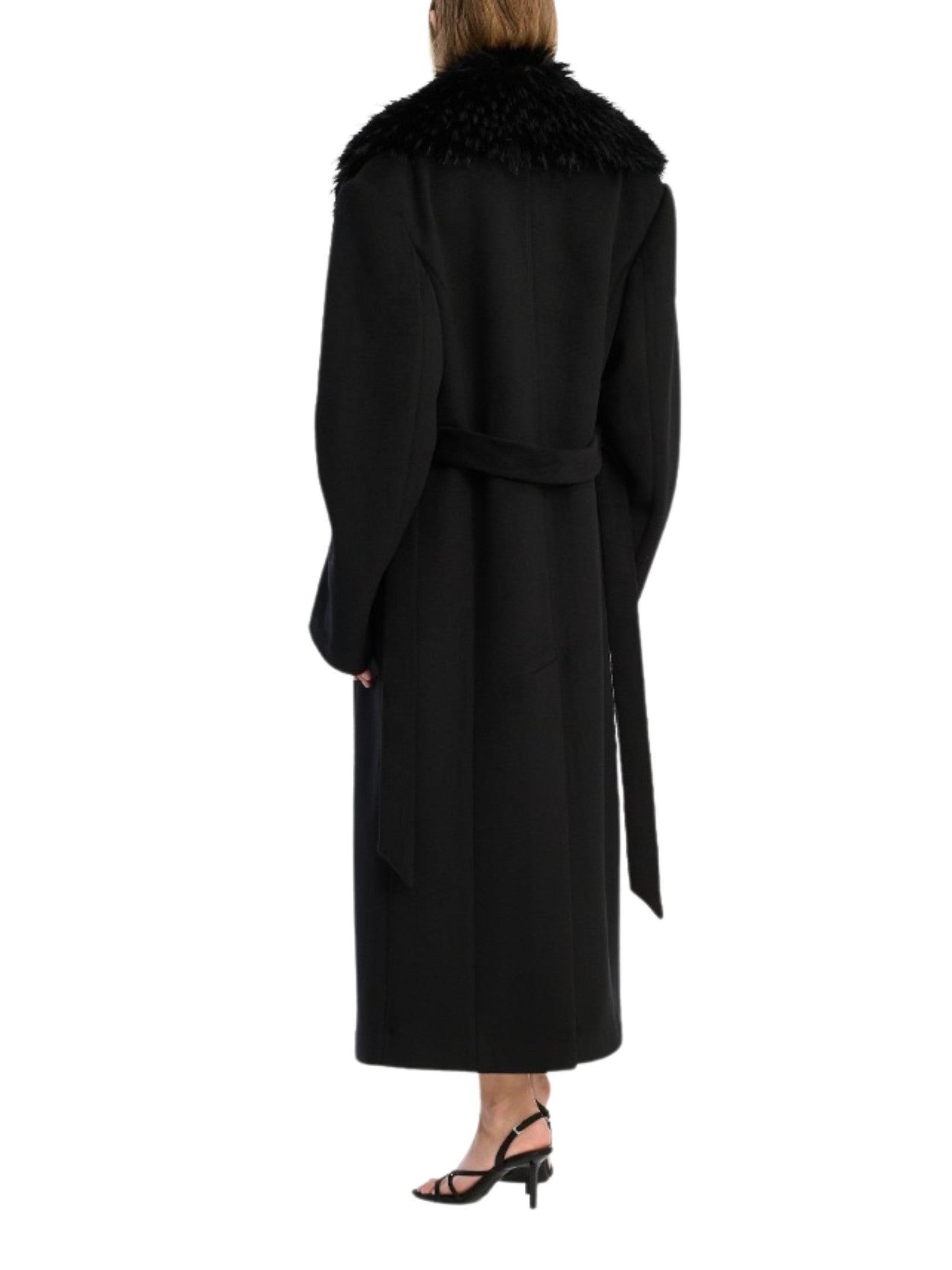 Faux fur collar long coat