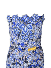 Paros 3d floral strapless maxi dress in blue white