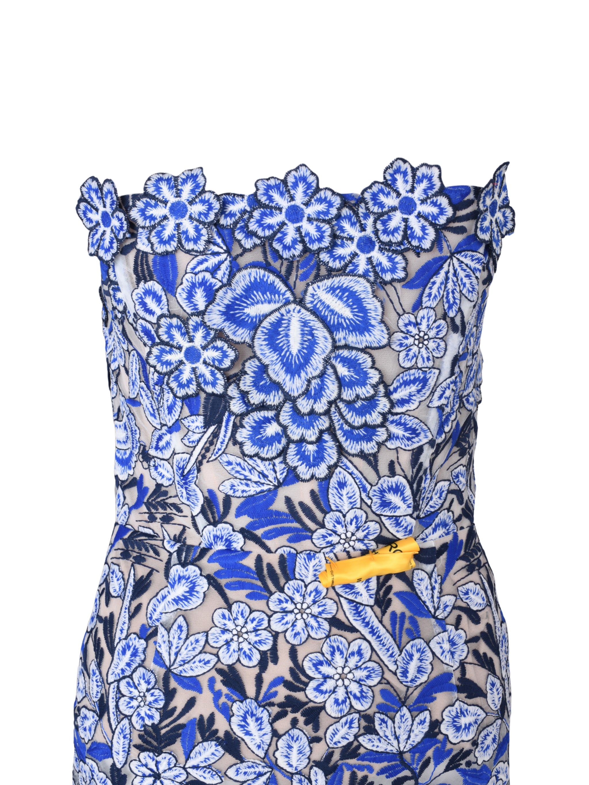 Paros 3d floral strapless maxi dress in blue white