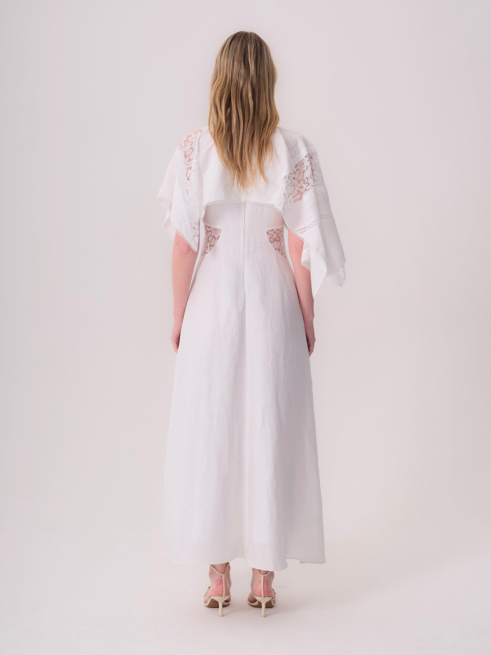 White Linen Dress with Lace Details