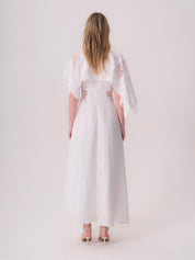 White Linen Dress with Lace Details
