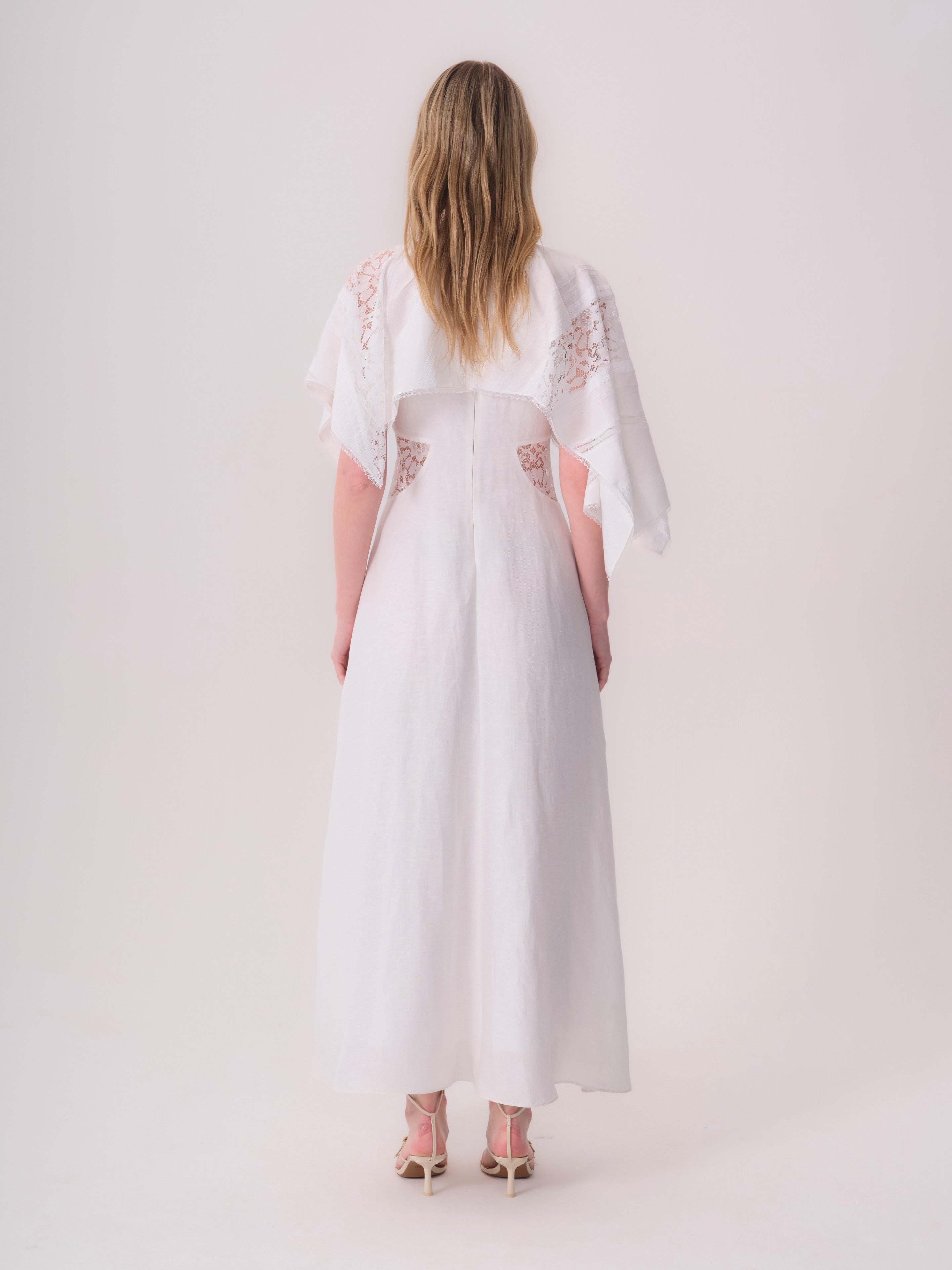 White Linen Dress with Lace Details