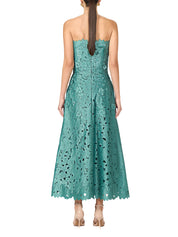 Floral- cut lace strapless a-line dress