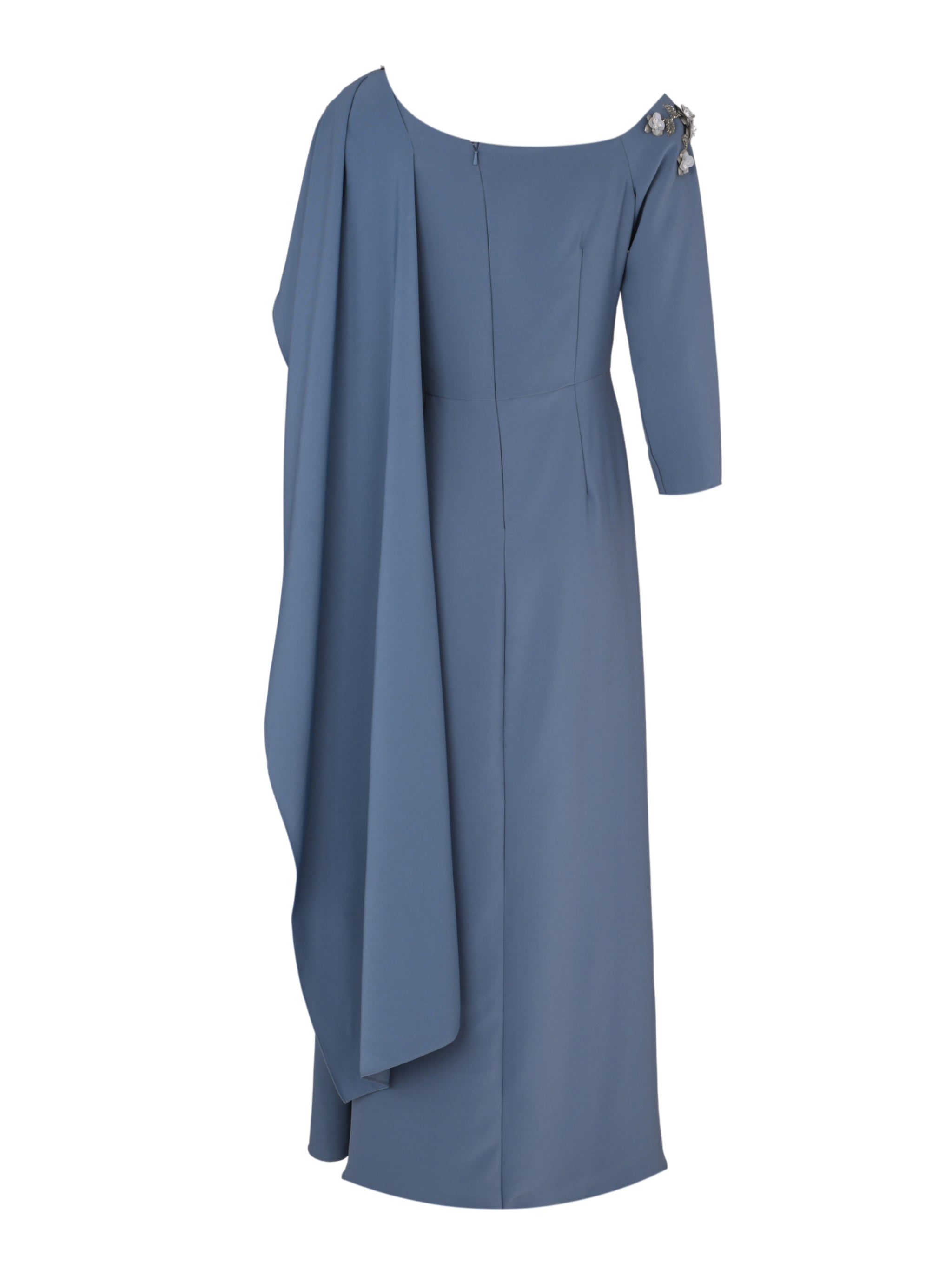 Blue Hand-Embroidered Asymmetric Cape Modest Dress