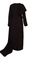 Long Sleeves Dress Straight Cut With Pleated Rap Around Shoulder