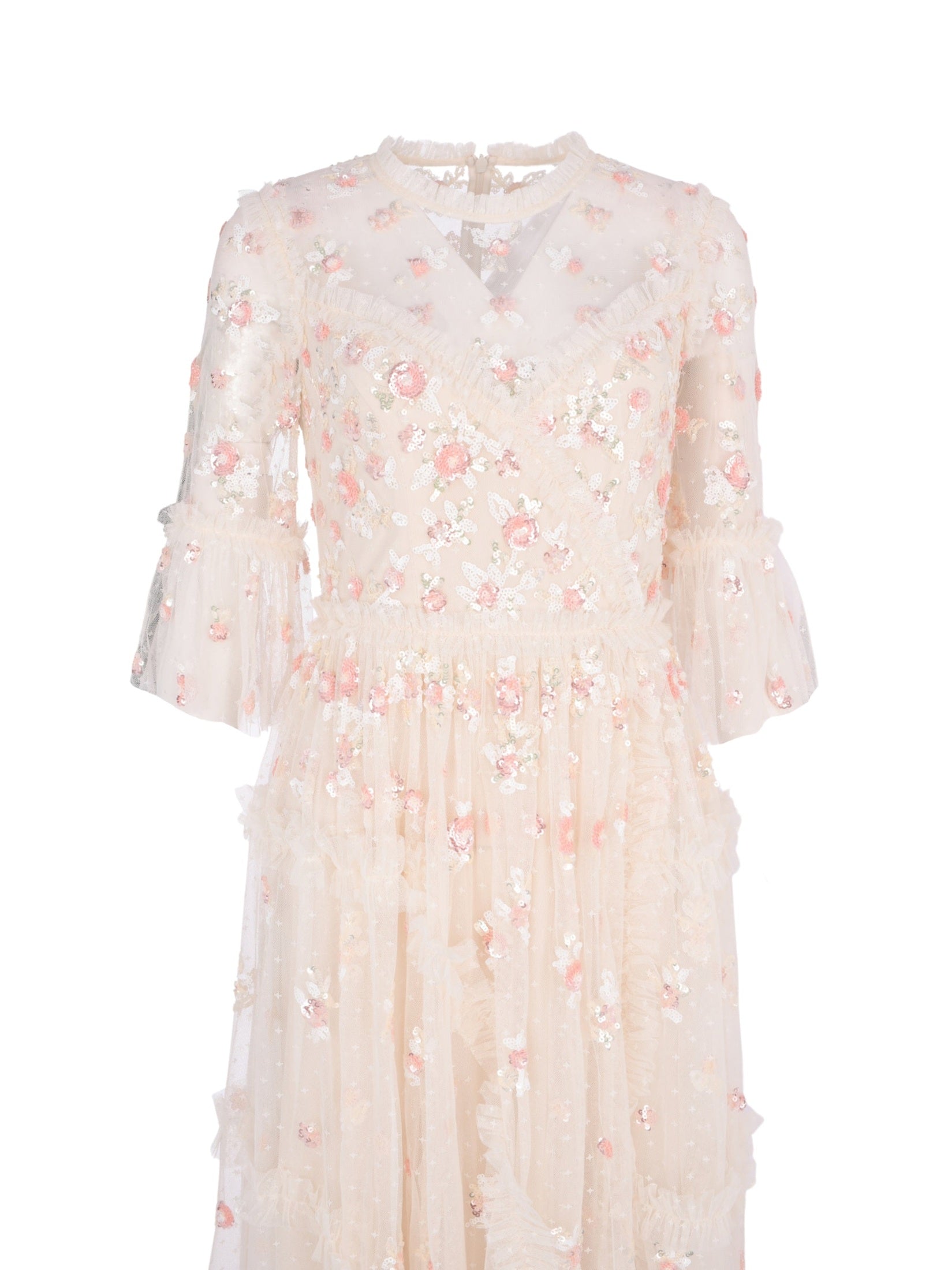 Shimmer ditsy long sleeve gown