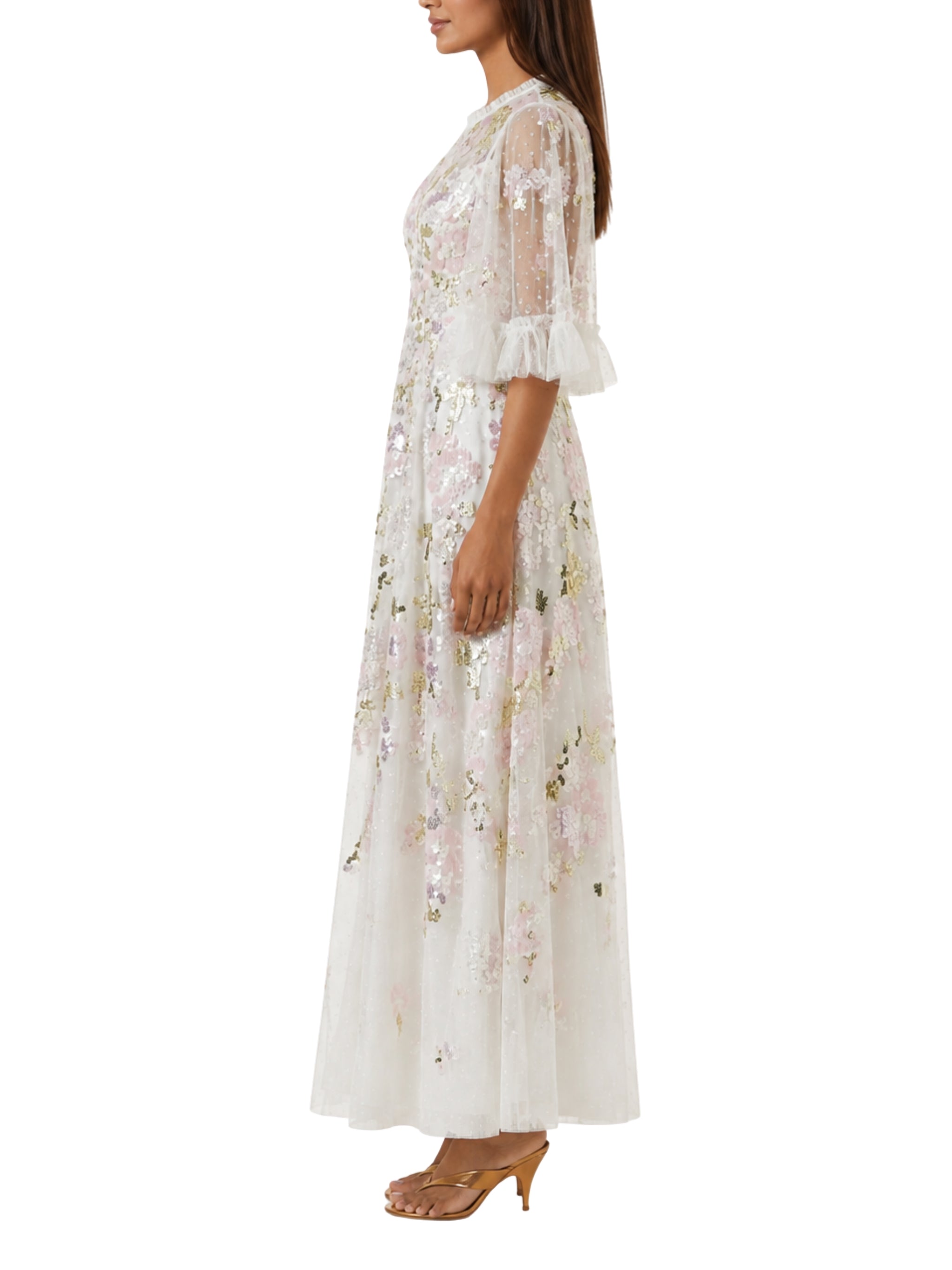 Wisteria sequin round neck ankle gown