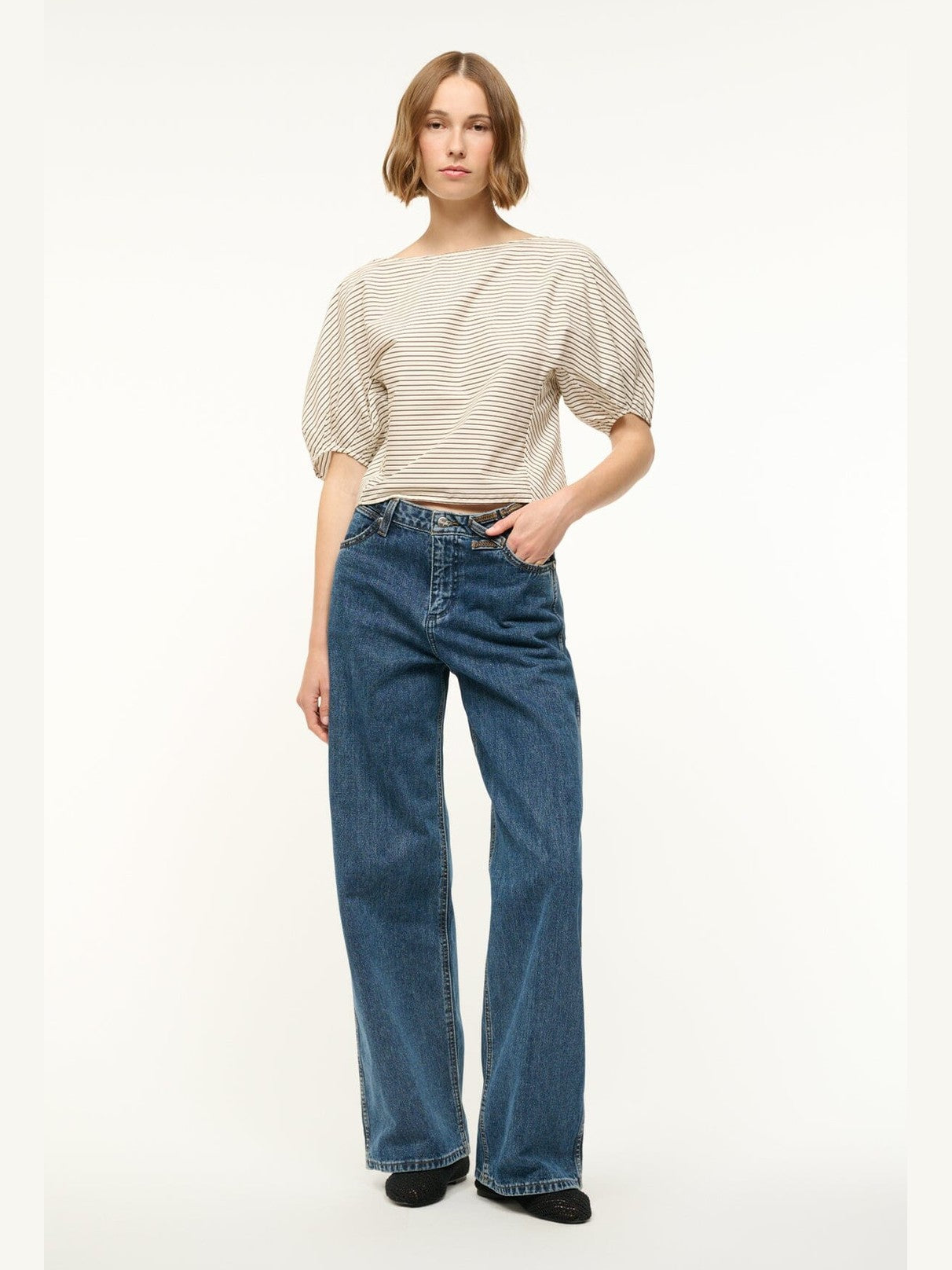 Didi top ivory dark oak micro stripe