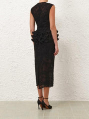 Crush lace frill midi dress