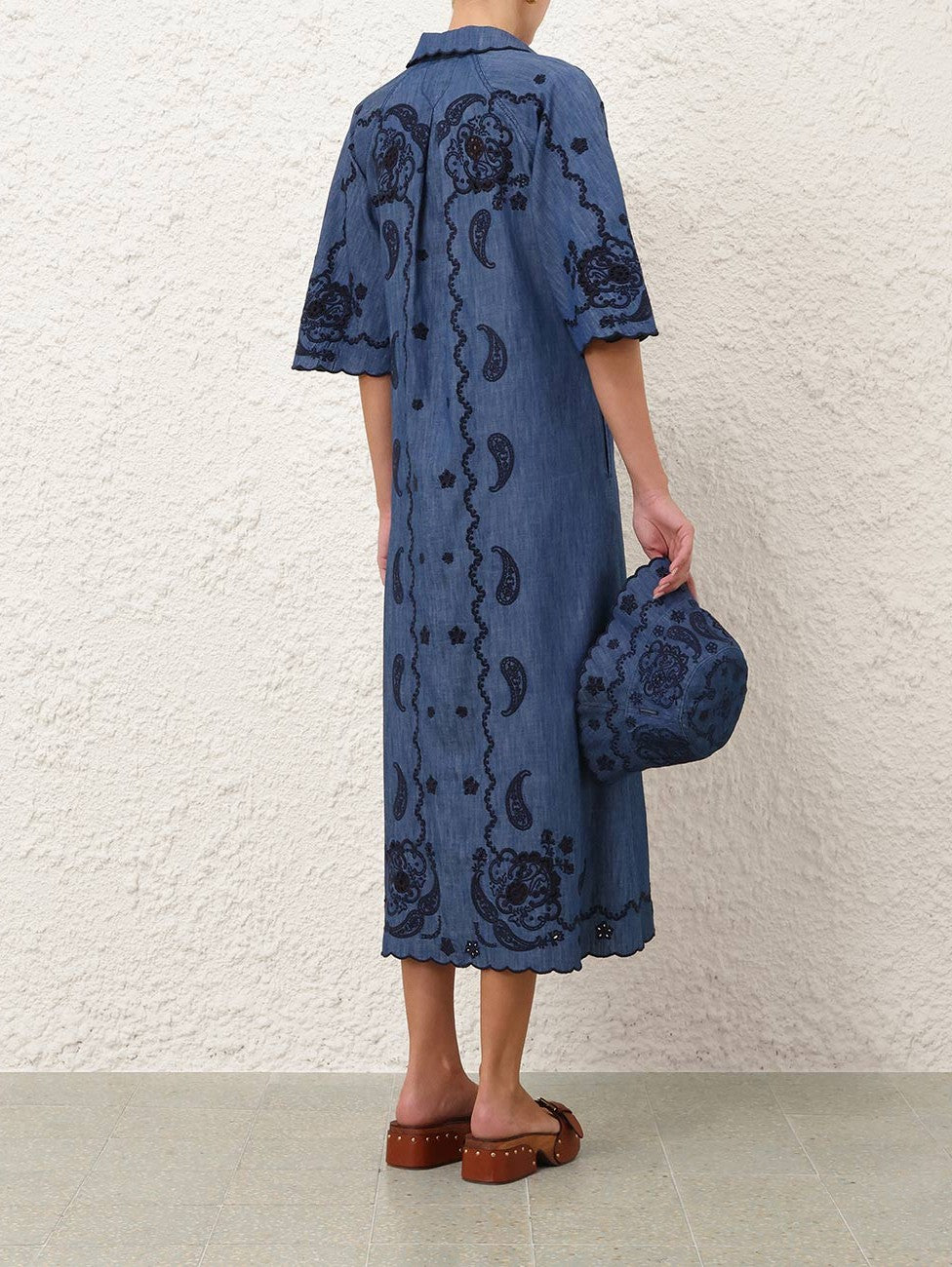 Aster embroidered denim midi