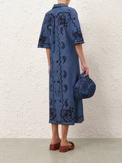 Aster embroidered denim midi