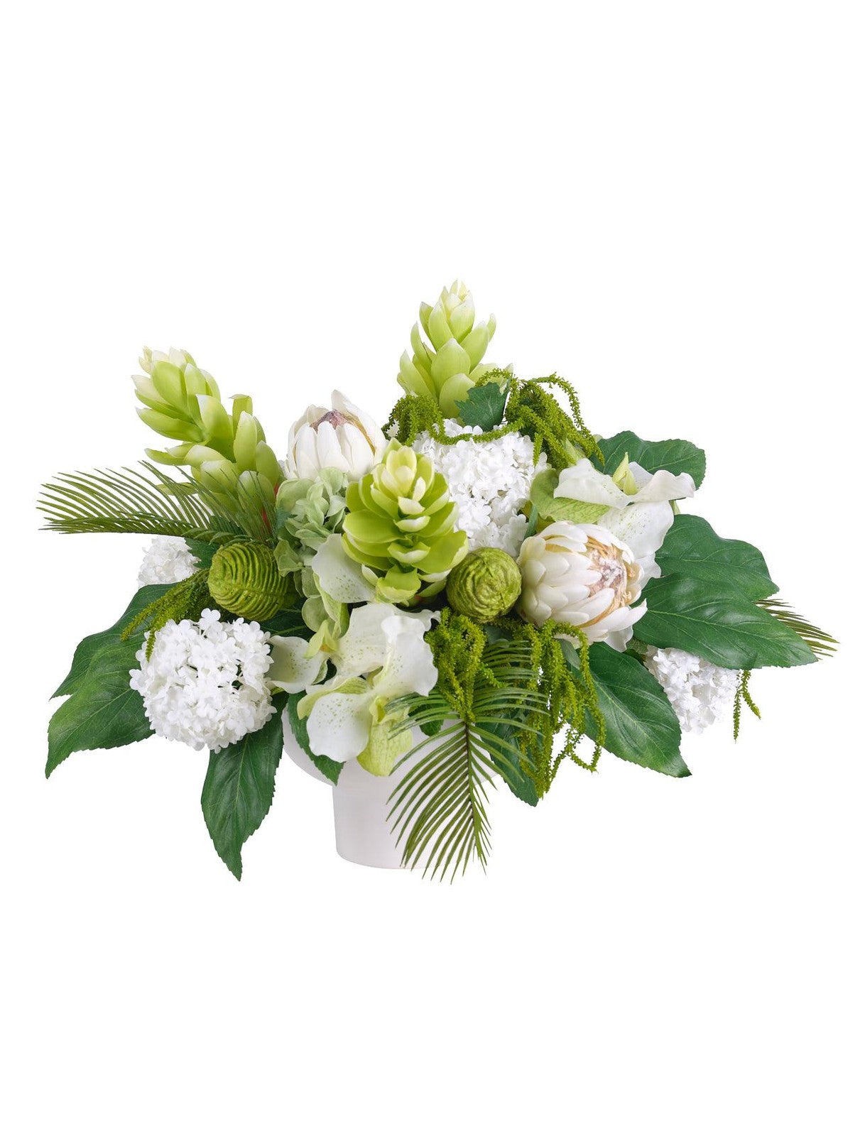 Protea antherium, green white, ceramic vase