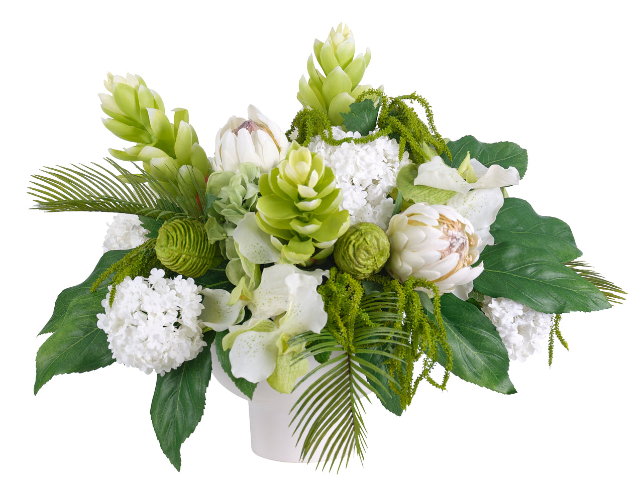 PROTEA ANTHERIUM, GREEN WHITE, CERAMIC VASE