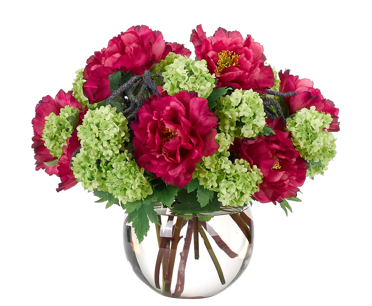 PEONY SNOWBALL, FUCHSIA GREEN, GLASS BUBBLE