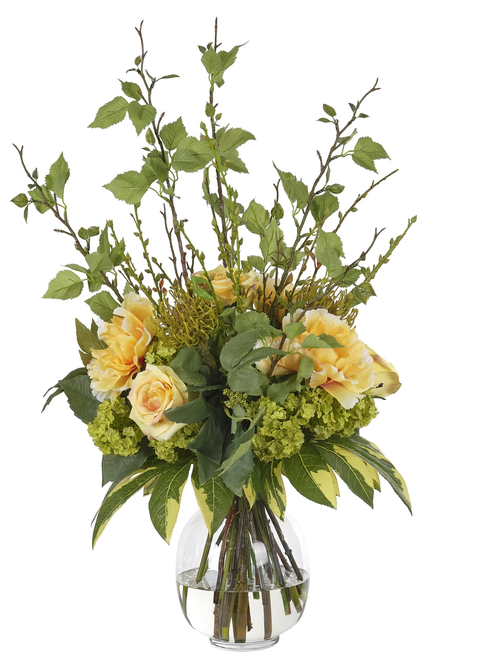 ROSE PROTEA, YELLOW GREEN, GLASS VASE