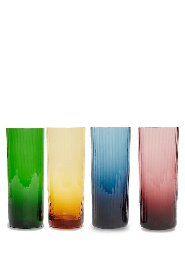 Tumbler Glass Set of 4 Femail Misty Rainbow Mix مجموعة من 4 أكواب زجاجية بتصميم مختلف بألوان قوس قزح وتأثير ضبابي.