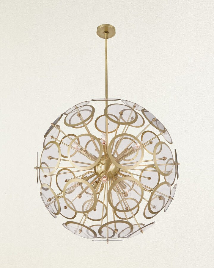 Genesis Ten-Light Pendant Acrylic Sphere Antique Brass نجفة