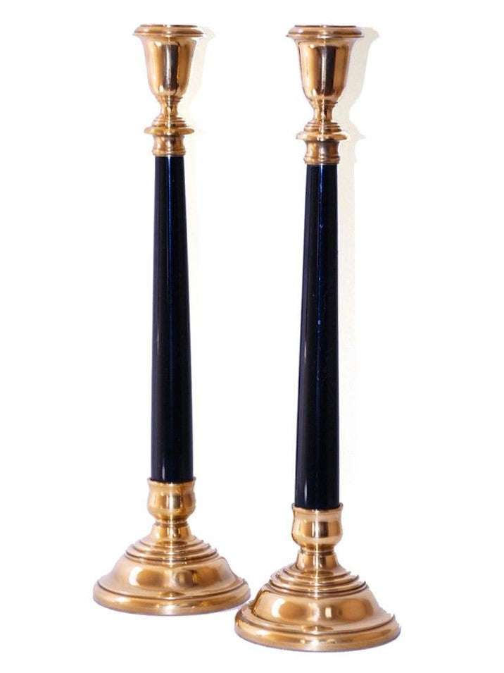 Polished brass and marble candlestick