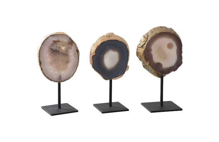 Agate Sculpture Bronze Edge, Iron Base, Assorted