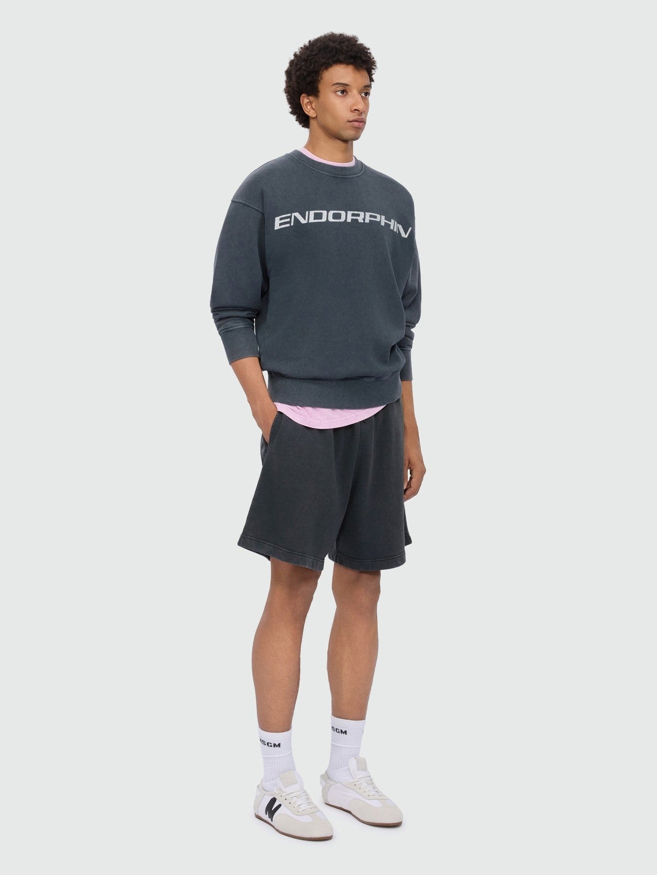 Anthracite grey cotton fleece Bermuda shorts