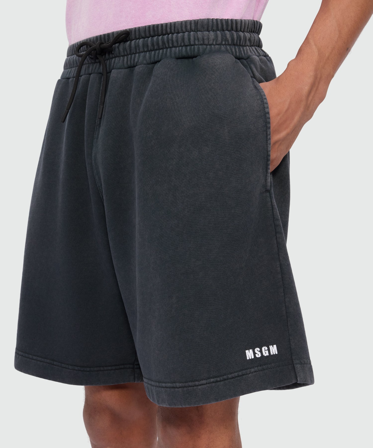 Anthracite grey cotton fleece Bermuda shorts