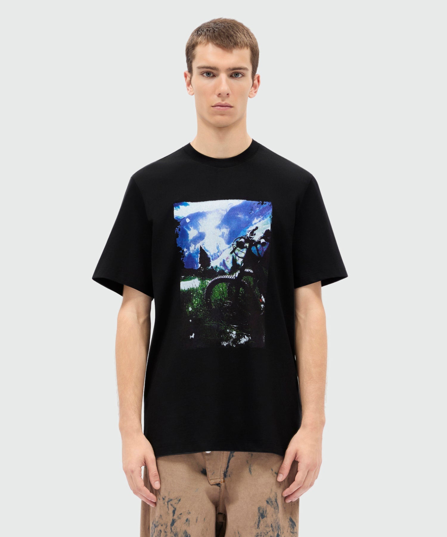 Black short-sleeve cotton jersey crew-neck T-shirt