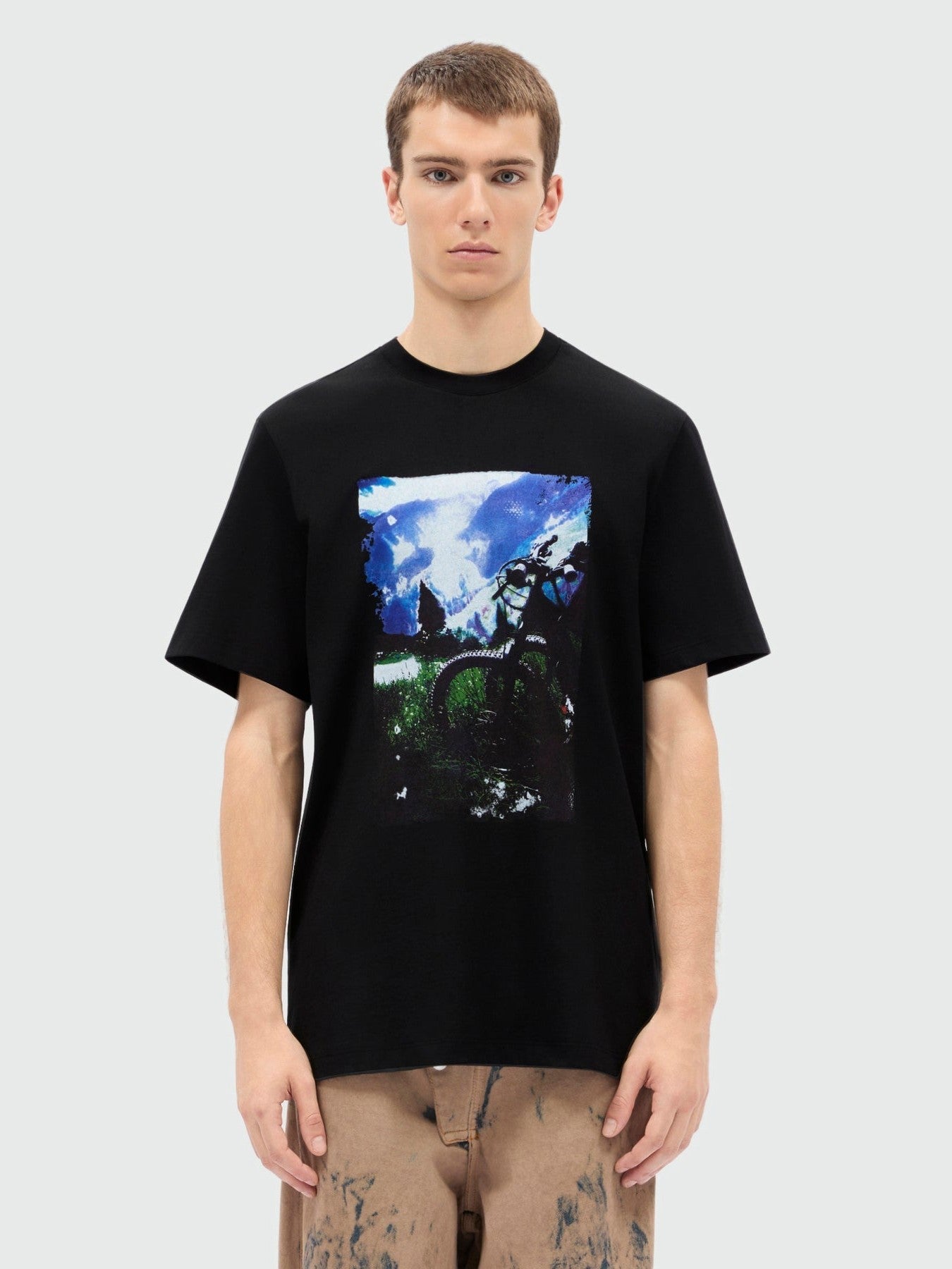 Black short-sleeve cotton jersey crew-neck T-shirt