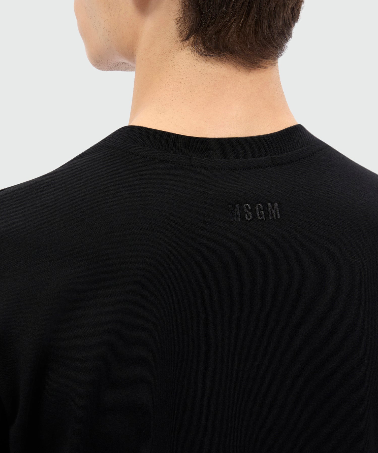 Black short-sleeve cotton jersey crew-neck T-shirt