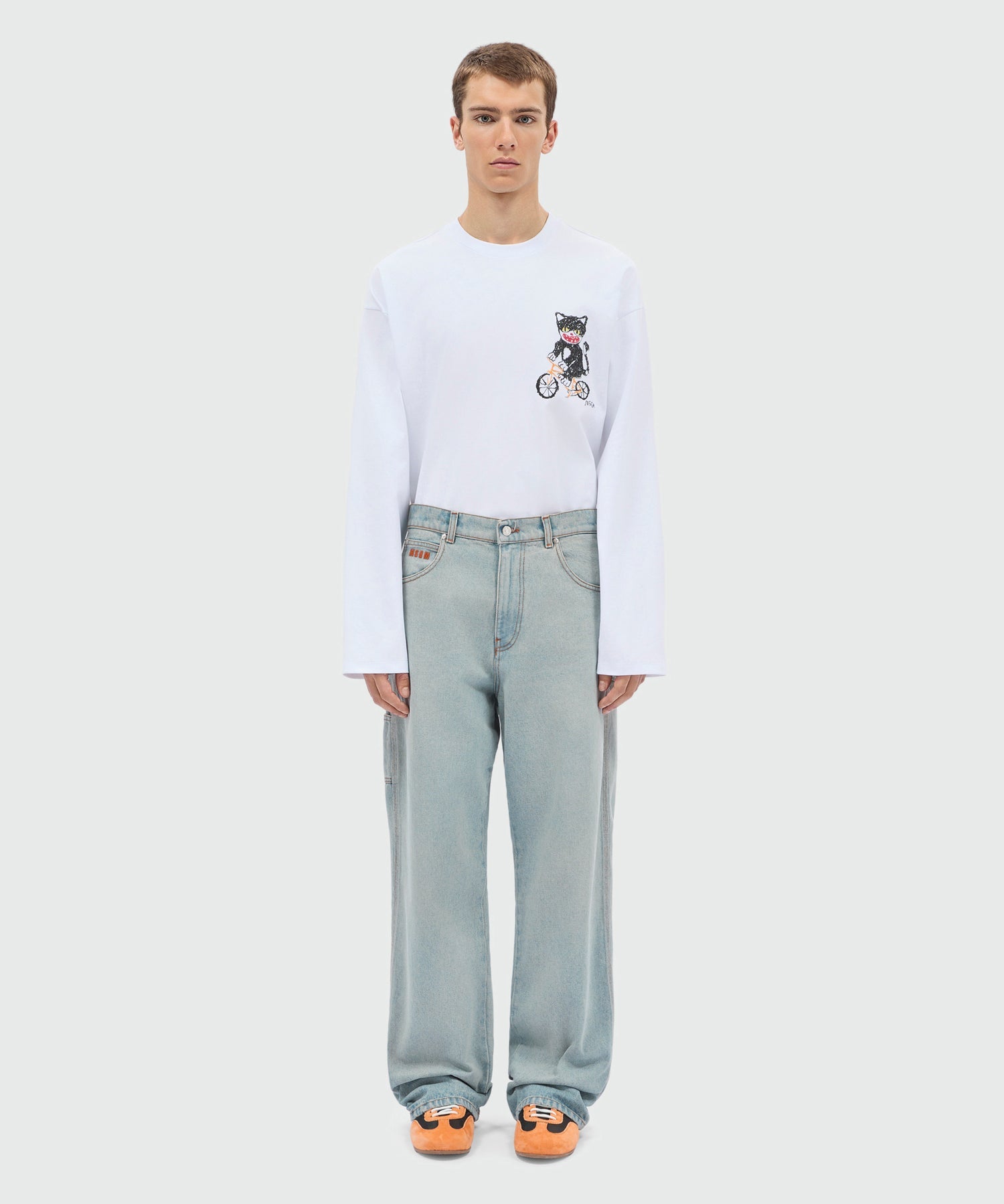 Light-wash denim workwear five-pocket trousers