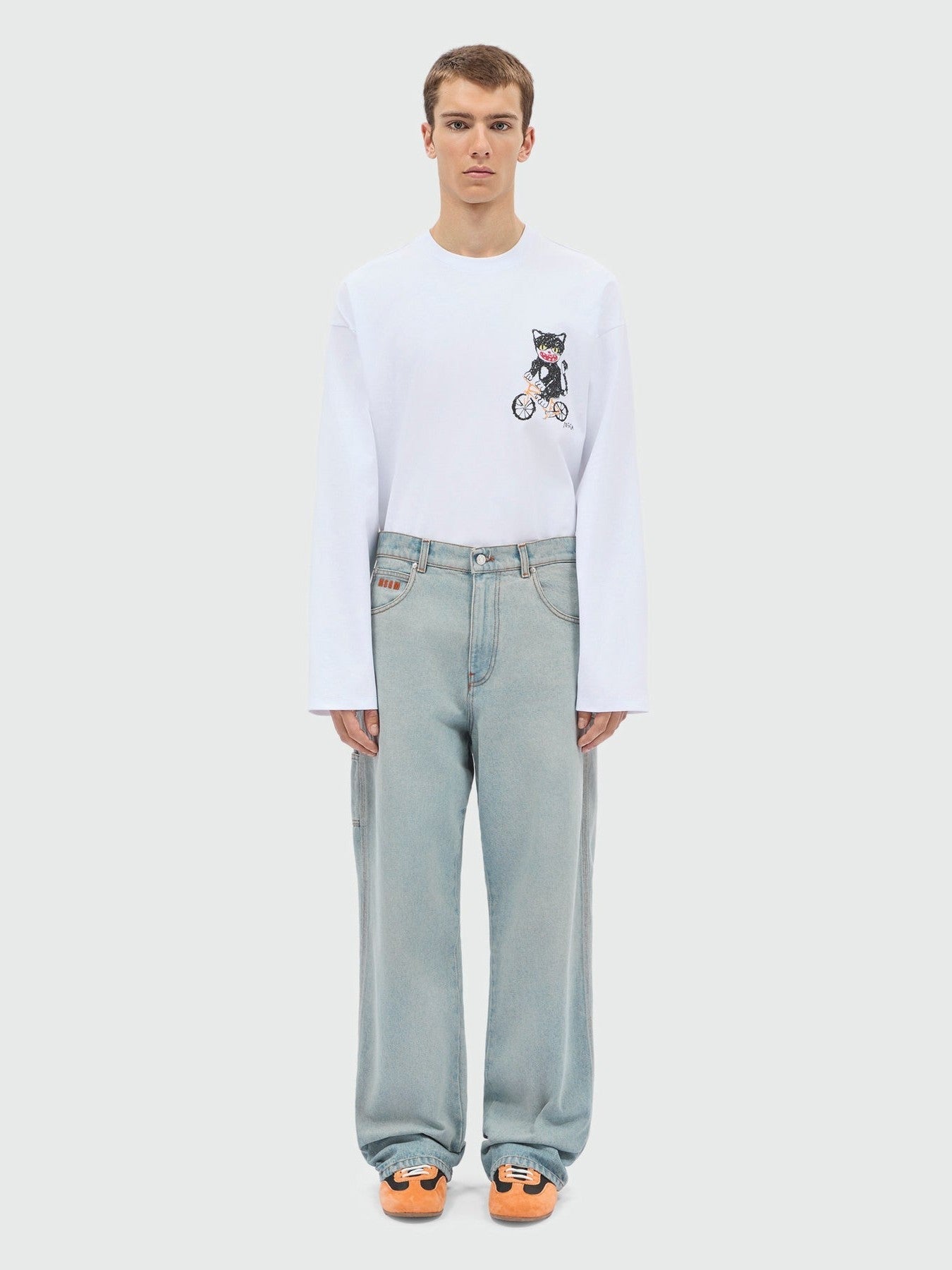 Light-wash denim workwear five-pocket trousers