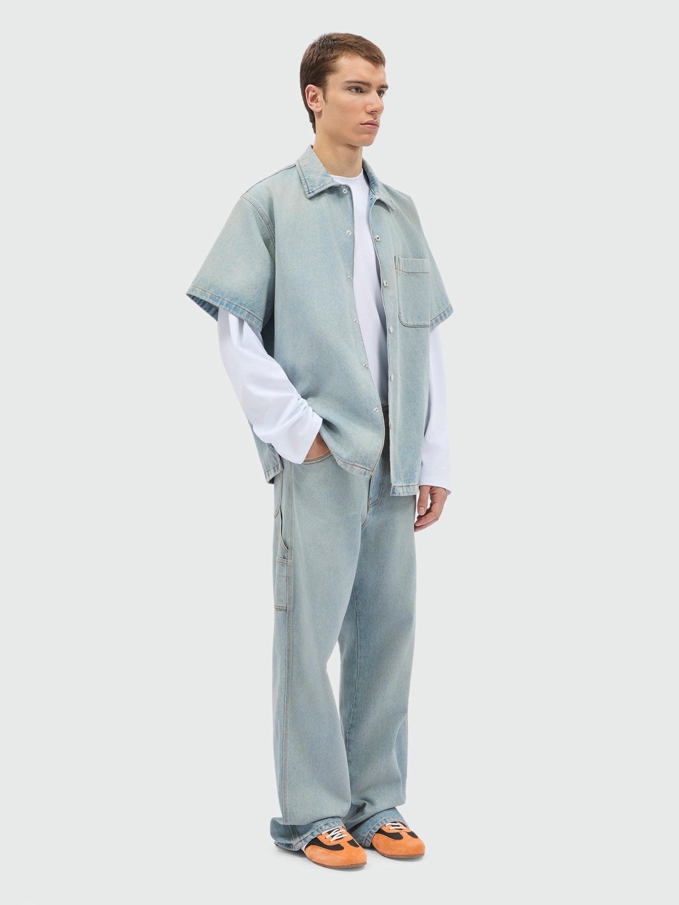 Light-wash denim workwear five-pocket trousers