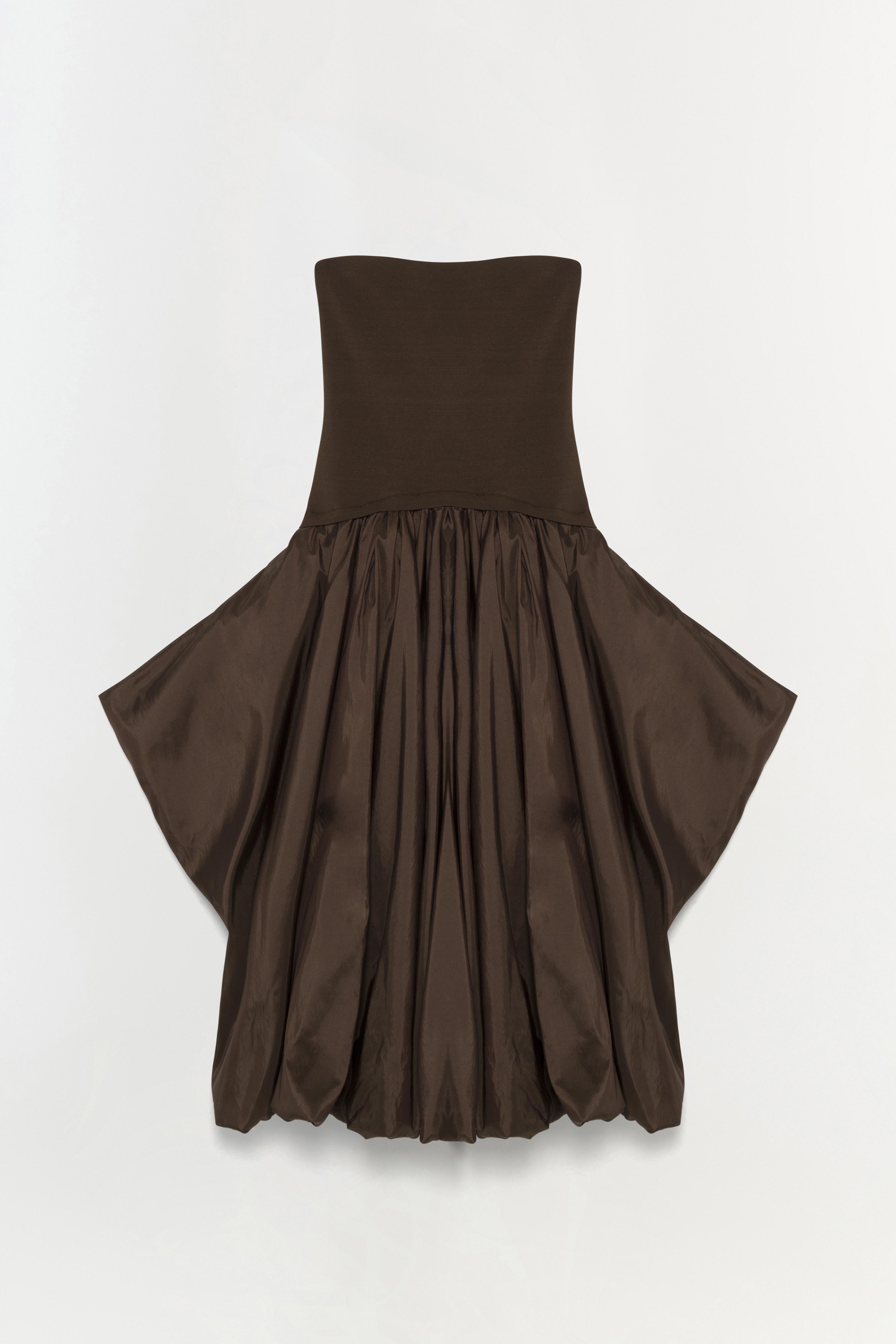 IZZY STRAPLESS TAFFETA MIDI DRESS