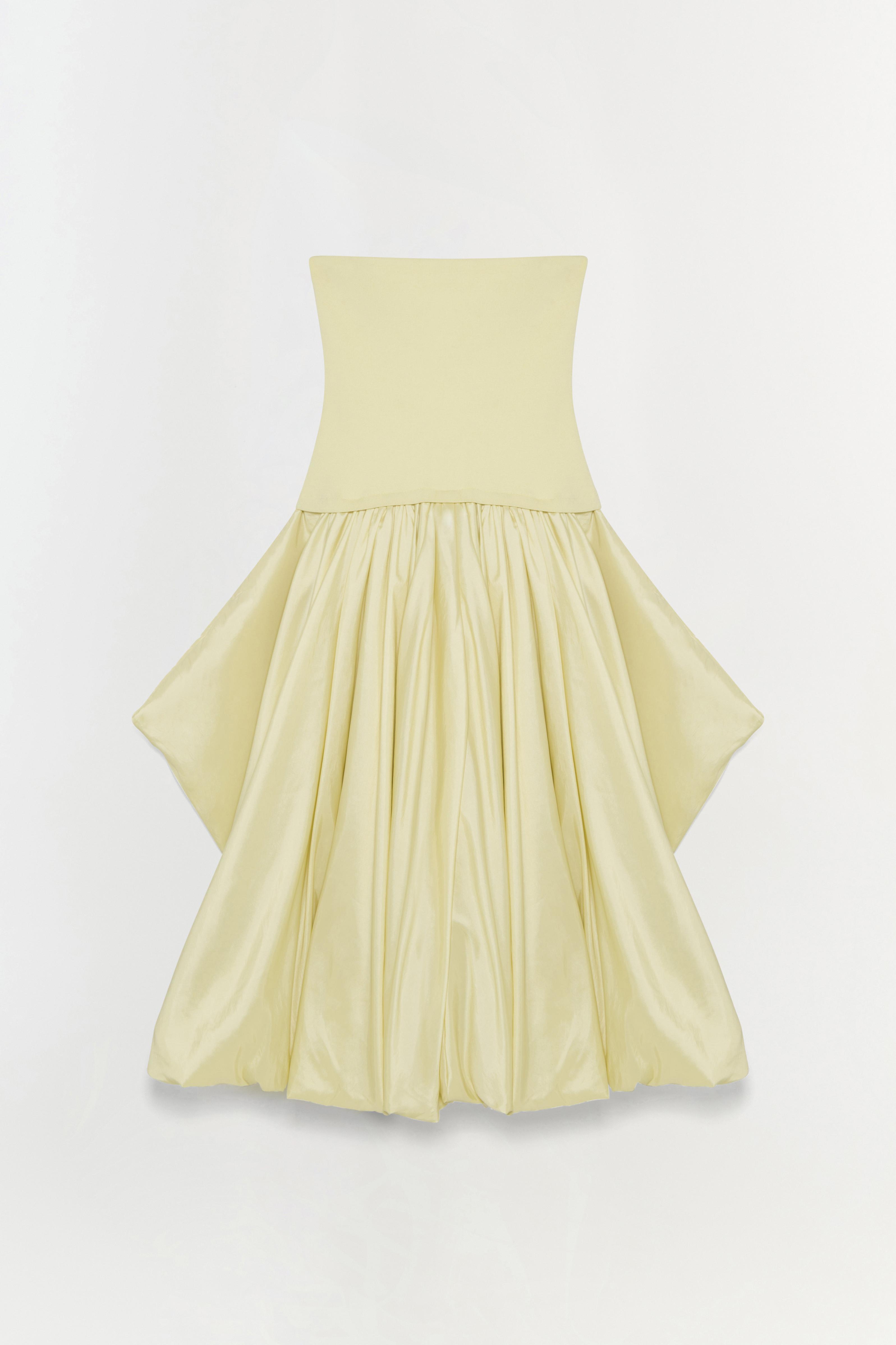 IZZY STRAPLESS TAFFETA MIDI DRESS