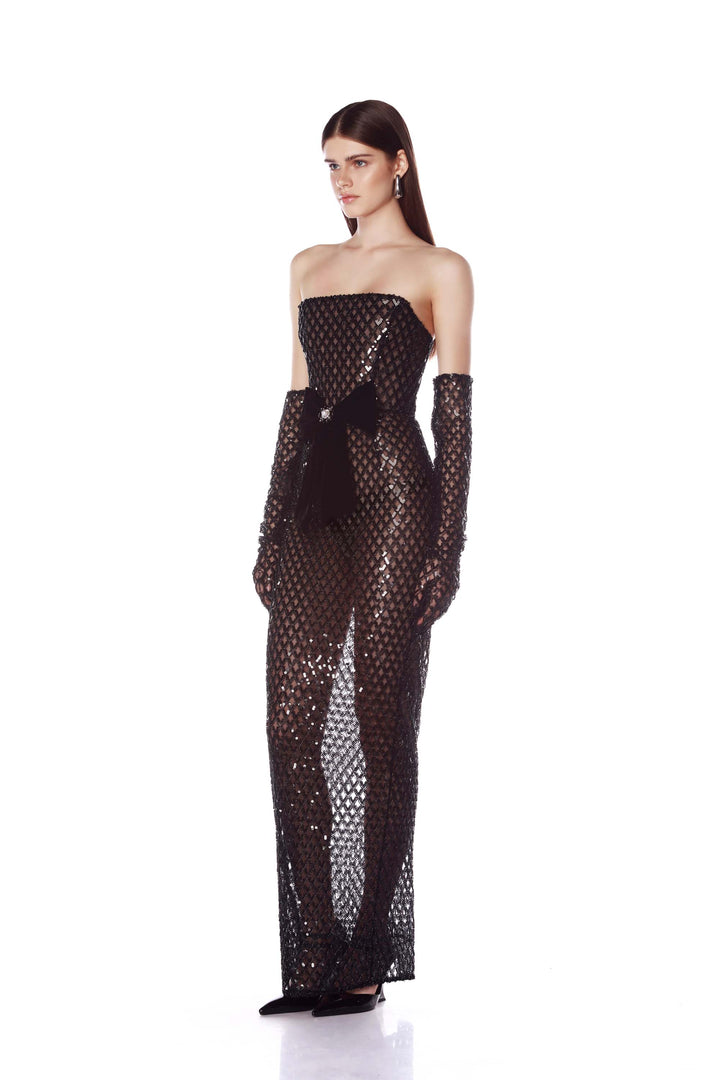 FARAH EMBELLISHED MAXI DRESS WITH GLOVES