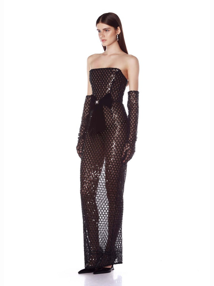 Farah embellished maxi dress with gloves
