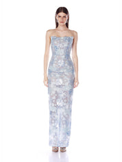 Farah ocean blue sequin multi strapless maxi dress