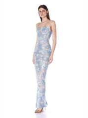 Farah ocean blue sequin multi strapless maxi dress