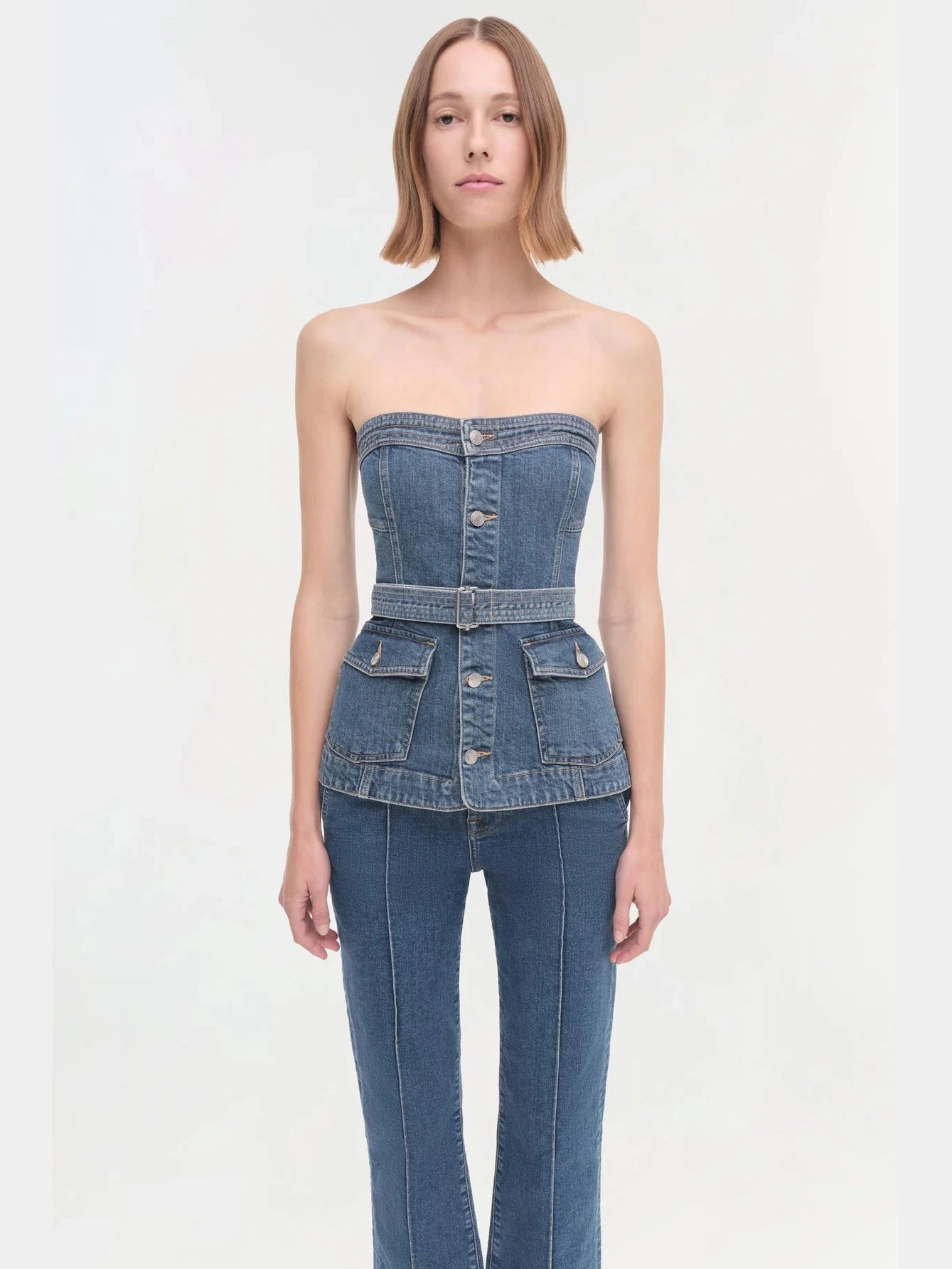 Cyan belted bustier top