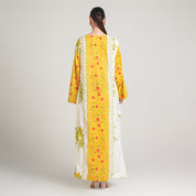 YELLOW MODAL PRINTED DRESS WITH SCARF