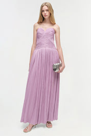 AUBRIELLA PLISSE STRAPLESS GOWN