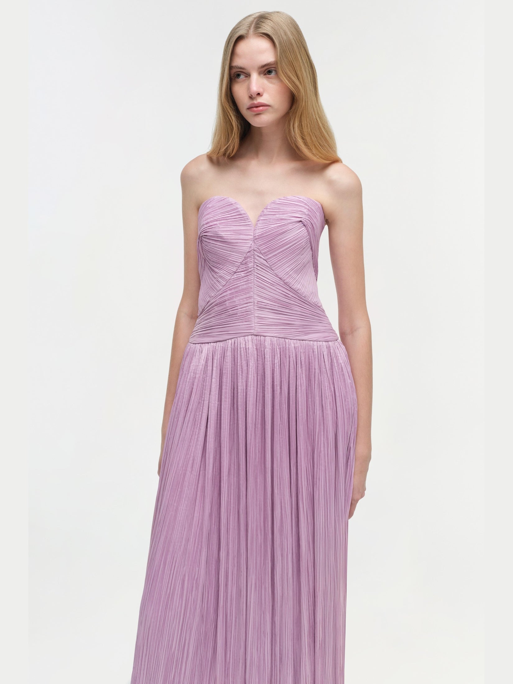 Aubriella plisse strapless gown