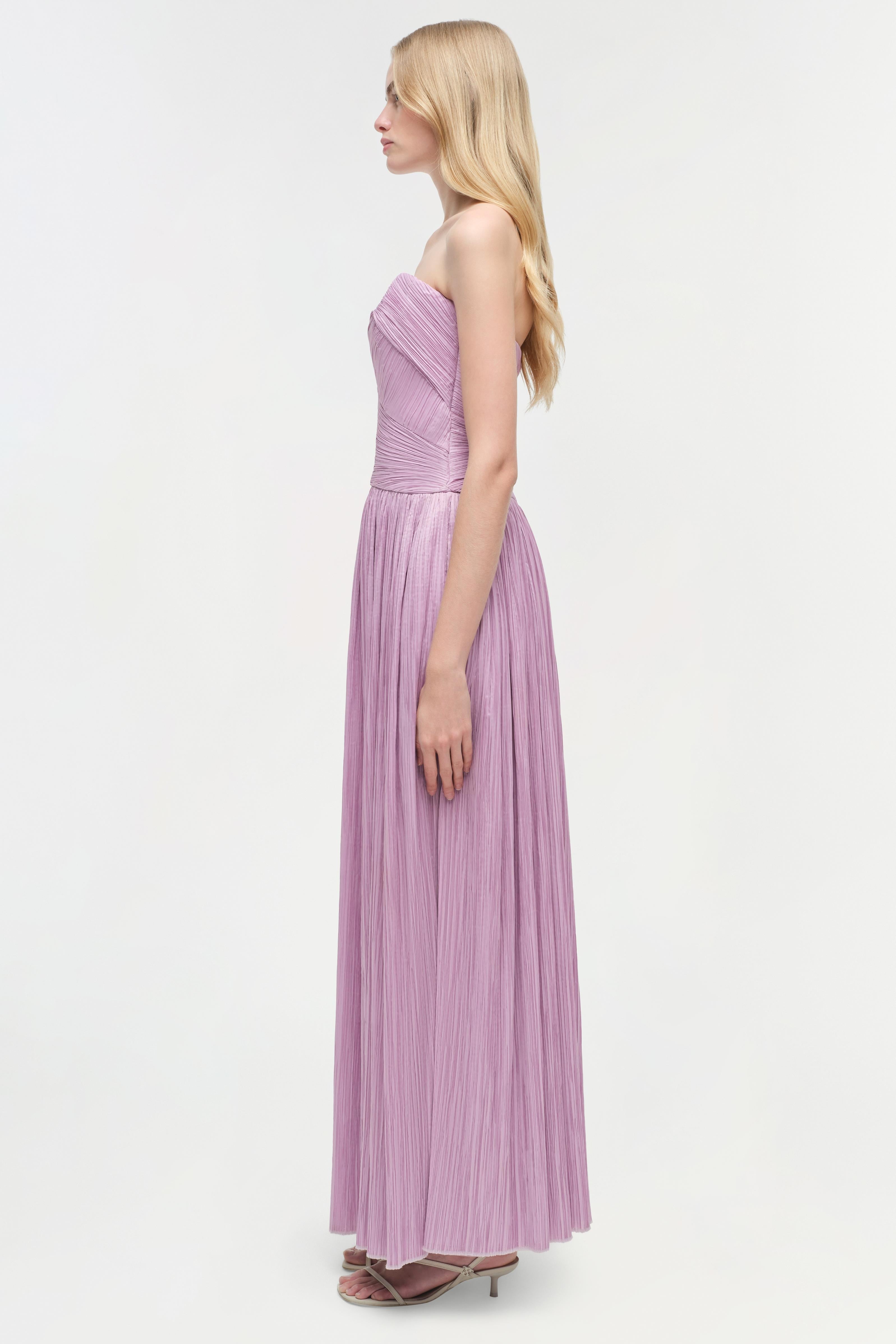 AUBRIELLA PLISSE STRAPLESS GOWN