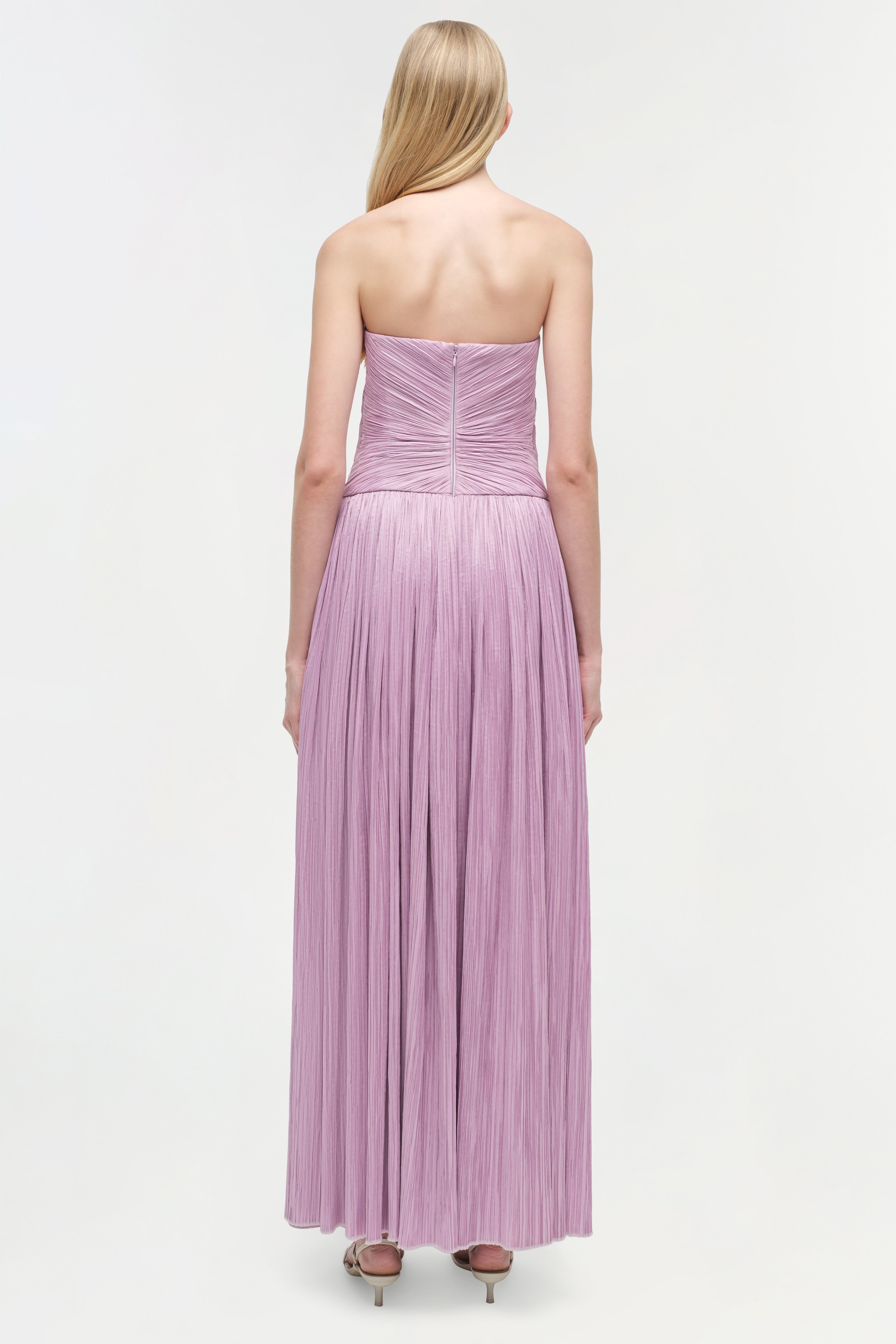AUBRIELLA PLISSE STRAPLESS GOWN