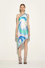 CIGNI-PRINT ASYMMETRIC SILK-TWILL DRESS