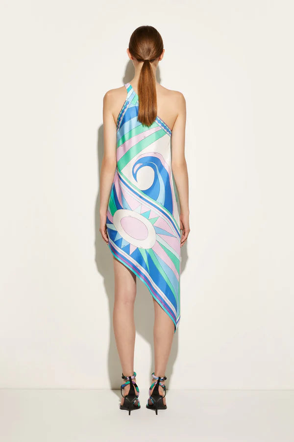 CIGNI-PRINT ASYMMETRIC SILK-TWILL DRESS