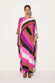 Silk Caftan with Iris Print