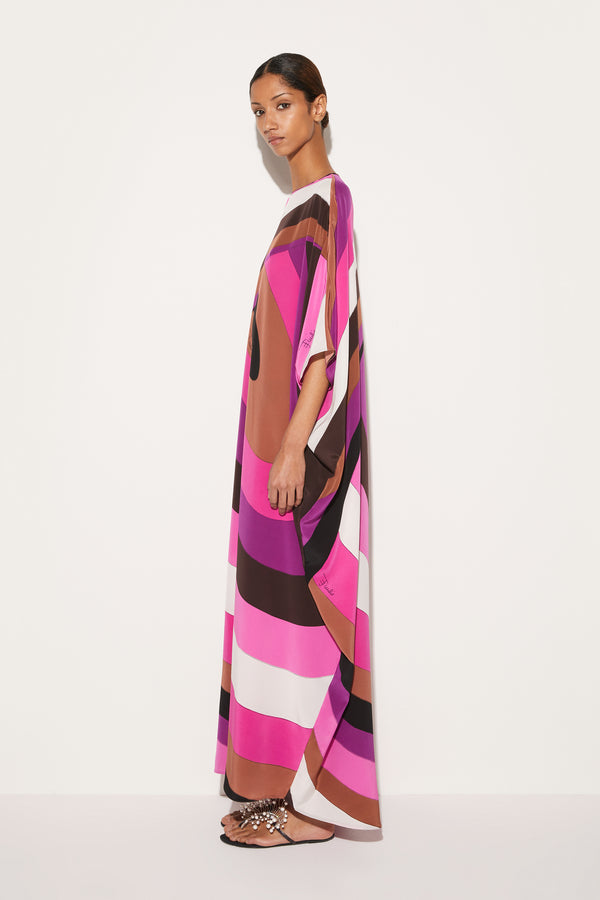 Silk Caftan with Iris Print