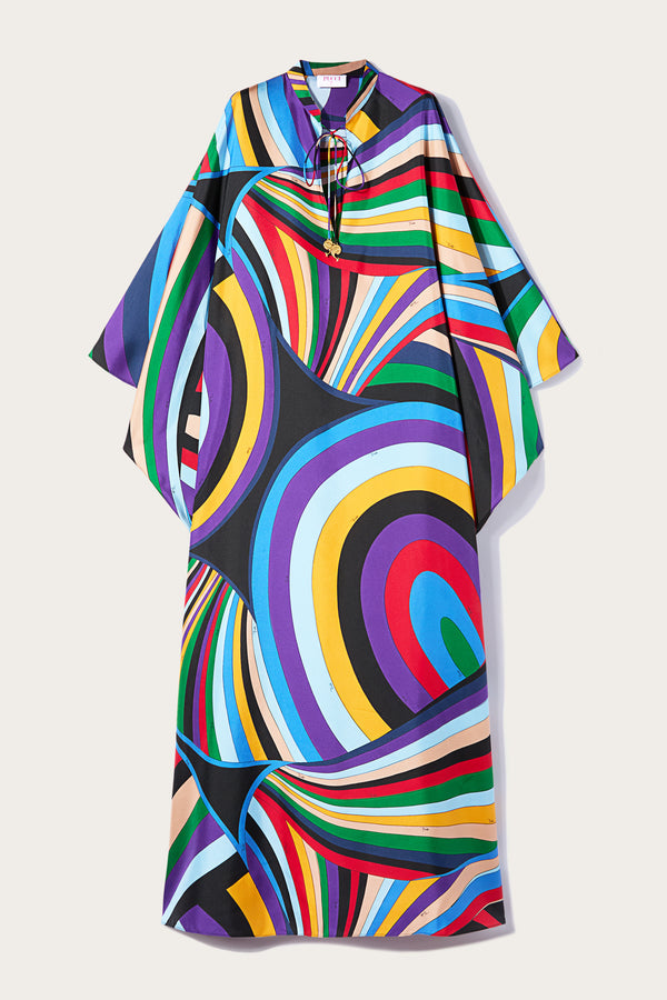 Iris Print Silk Kaftan Dress