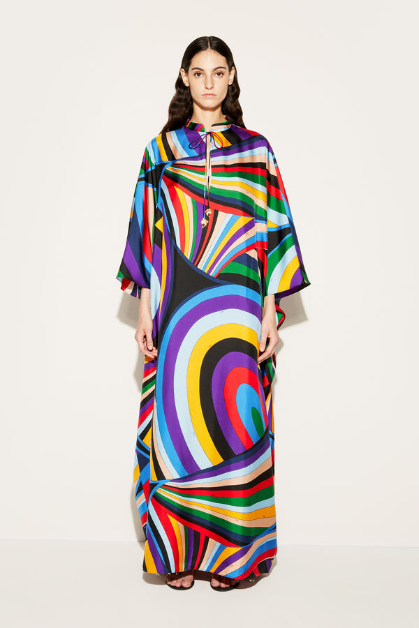 Iris Print Silk Kaftan Dress