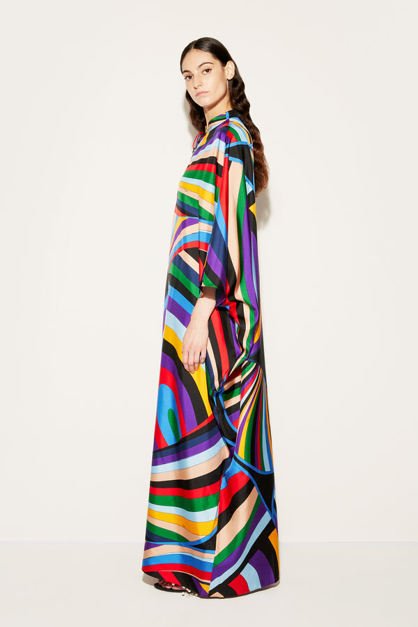 Iris Print Silk Kaftan Dress